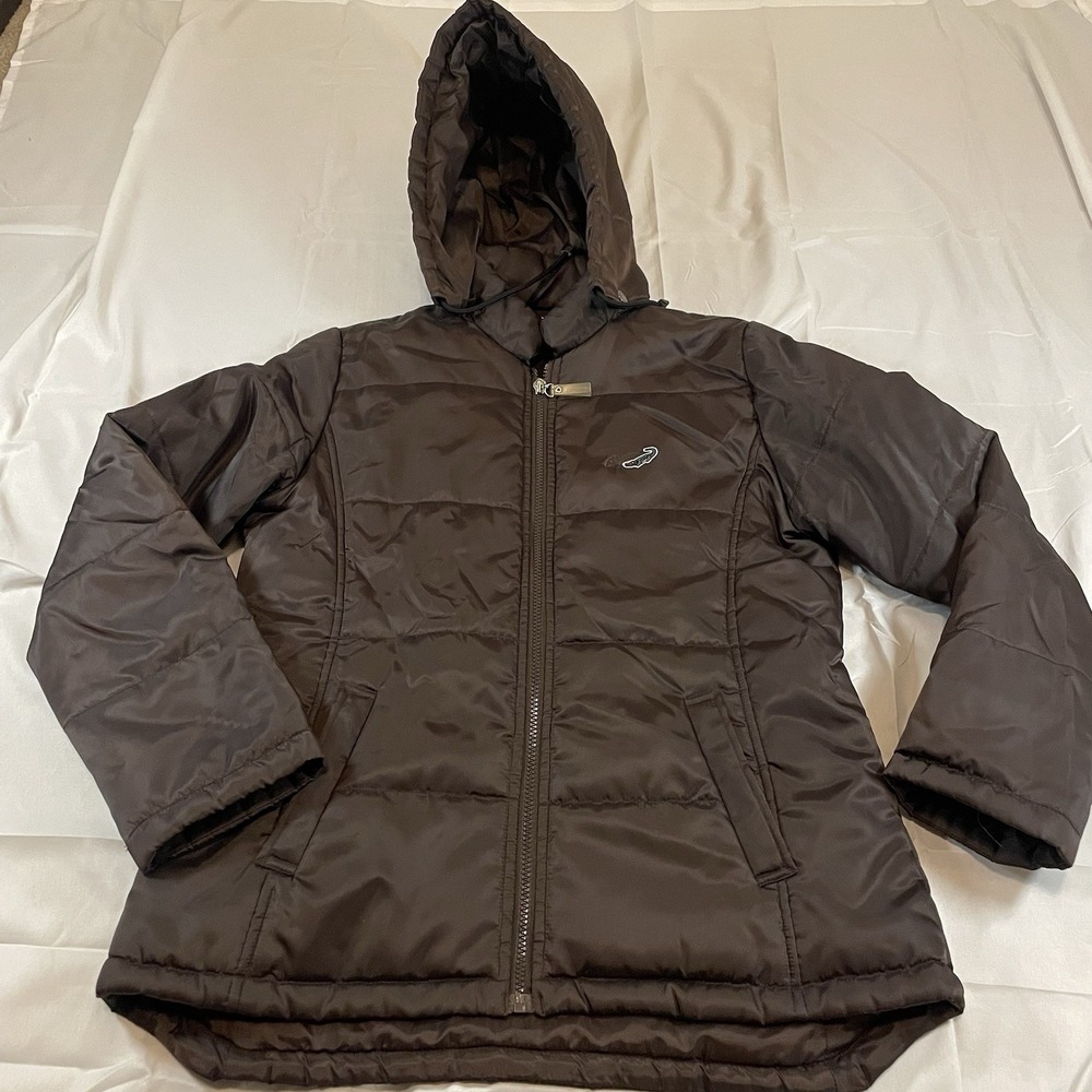Crocodile Brown Puffer Jacket Womens Size 100 (LG)  Hooded Full Zip Quilted Coat